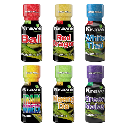 Krave Shots - Bali, Red Dragon, White Thai, Trainwreck, Maeng Da, Green Malay