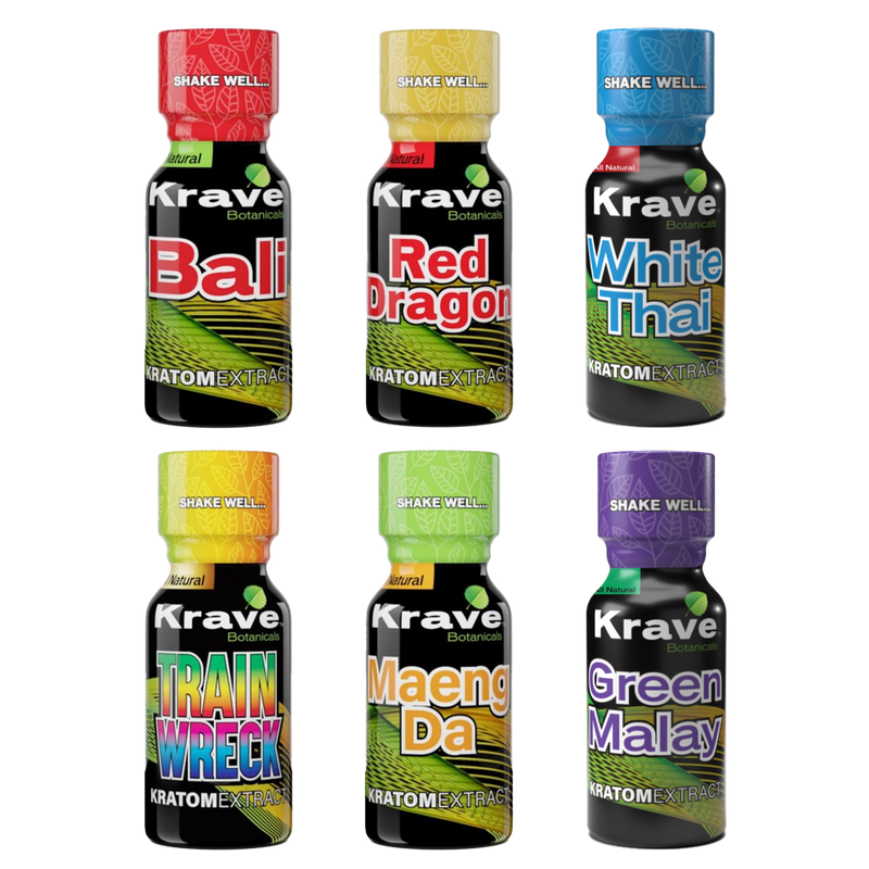 Krave Shots - Bali, Red Dragon, White Thai, Trainwreck, Maeng Da, Green Malay